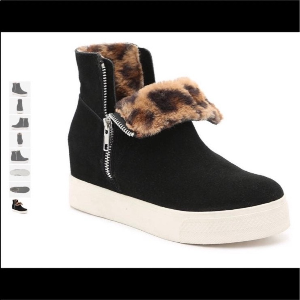 Steve Madden wedge suede boots with cheetah print